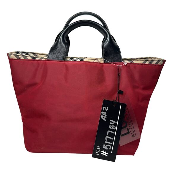 Burberry Blue Label Red Nylon w Nova Check at Zipper Tote - Picture 14 of 14